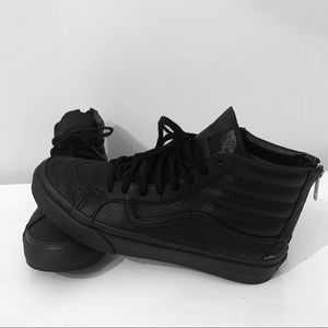 Vans SK8-Hi Slim Zip Black Leather High-Tops, 8